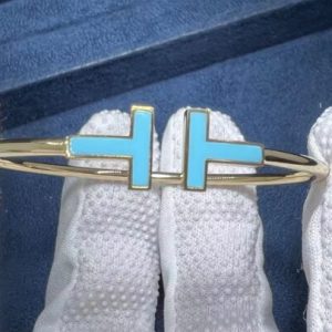 18k Yellow Gold Tiffany T Wide Turquoise Wire Bracelet