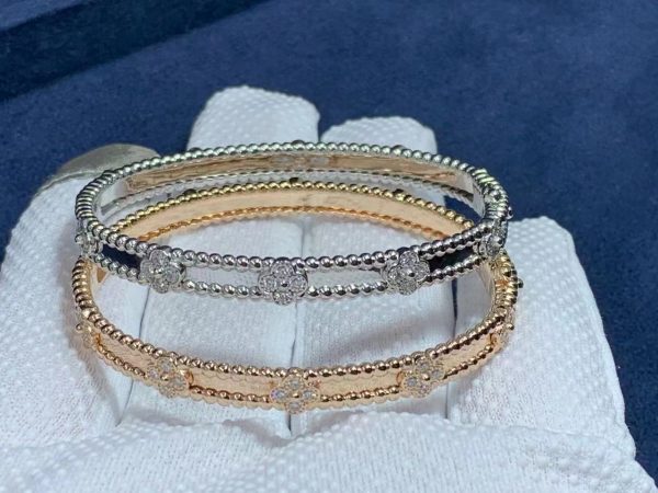 1:1 Quality Van Cleef & Arpels 18k Rose Gold Small Model Perlée Sweet Clovers Diamond Bracelet VCARP6X100